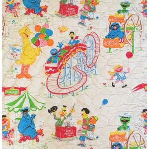 Sesame Street Full Size Bedspread Roller Coaster Fair 95"L x 100"W Vintage 1970s